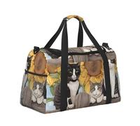 Bolsa de viaje deportiva para gimnasio, fin de semana, para hombres y mujeres, equipaje de mano, lindo gato sobre madera en girasol