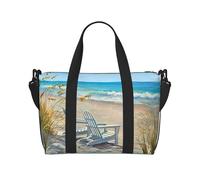 Bolsa de viaje estampada con escena de playa con sillas, bolsa de gimnasio de gran capacidad, bolsa de hombro ligera para fin de semana, unisex