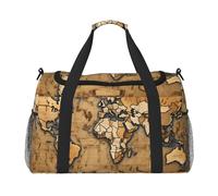 Bolsa de viaje funcional con estampado de mapa del mundo manchado antiguo, bolsa de viaje plegable para fin de semana