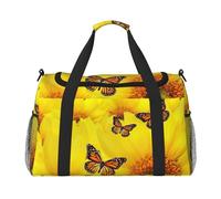 Bolsa de viaje funcional con estampado de mariposas y flores amarillas, bolsa de viaje plegable para fin de semana