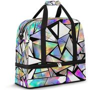 Bolsa de viaje geométrica abstracta para mujeres y hombres, diseño geométrico de triángulo arcoíris, plegable, bolsa deportiva para gimnasio, fin de semana, noche, bolsa de cabina con compartimento