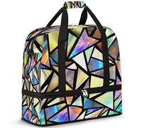 Bolsa de viaje geométrica arcoíris para mujeres y hombres, triángulo geométrico, bolsa de fin de semana con funda de carrito, bolsa de hombro plegable, bolsa de viaje deportiva separada en húmedo, multicolor, 47L, Bolsa de viaje