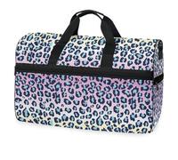 Bolsa de viaje geométrica con estampado de leopardo y arcoíris para hombres, mujeres, niños, niñas y adolescentes, bolsa de gimnasio deportiva de gran tamaño con compartimento para zapatos, bolsa de