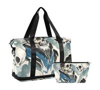 Bolsa de viaje grande con diseño de calavera de poeta antiguo chino, color blanco, con bolsa de aseo para deportes, gran capacidad, Calavera de poeta antiguo chino blanco, 1 size