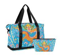 Bolsa de viaje grande con diseño de dragón de la cultura china, bolsa de transporte para artículos personales con bolsa de aseo para entrenamiento, impermeable, Patrón de dragón de la cultura china