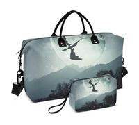 Bolsa de viaje grande con diseño de El dragón vuela sobre los unicornios, bolsa de viaje de fin de semana para mujeres y hombres, bolsa de equipaje con funda para carrito, artículos esenciales de