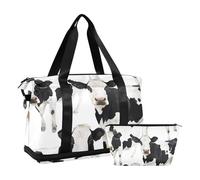 Bolsa de viaje grande con diseño de vaca blanca de dibujos animados, para gimnasio, deportes, con bolsa de aseo para viajes, impermeable, Linda vaca blanca de dibujos animados, 1 size