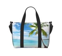 Bolsa de viaje grande con estampado de palmeras sobre mar azul y océano, bolsa de viaje para gimnasio, fin de semana y viaje de negocios, ligera