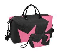 Bolsa de viaje grande con estrellas rojas sobre fondo negro, bolsa de viaje grande para el aeropuerto, bolsa de deporte con bolsa de aseo para entrenamiento, gran capacidad