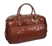 Bolsa de viaje grande de cuero de primera calidad Jules, bolsa de fin de semana de piel auténtica con múltiples compartimentos, Brown, L, Bolsa vintage