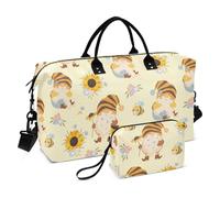 Bolsa de viaje grande de deporte, bolsa de gimnasio, bolsa de fin de semana, bolsa de mano con diseño de abejas y gnomos con bolsa de aseo, Abejas y gnomos, Sports Bag：52*20*35cm；Toiletry