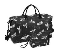 Bolsa de viaje grande de deporte, bolsa de gimnasio, bolsa de fin de semana, color negro y blanco, con bolsa de aseo, Abejas blancas y negras, Sports Bag：52*20*35cm；Toiletry Bag：23*9*15cm, Bolsa de