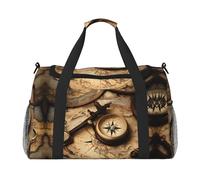Bolsa de viaje grande de lona con estampado de brújula y mapa del mundo antiguo, bolsa de viaje para mujer, bolsa de mano, Negro -, Talla única