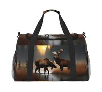 Bolsa de viaje grande de lona con estampado de ciervo y alce para mujer, bolsa de viaje de fin de semana para mujer, bolsa de mano, Negro -, Talla única