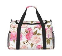 Bolsa de viaje grande de lona con estampado de flores y flores rosas para mujer, bolsa de viaje para fin de semana, bolsa de mano, Negro -, Talla única