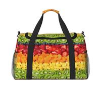 Bolsa de viaje grande de lona con estampado de frutas y arcoíris para mujer, bolsa de viaje para mujer, bolsa de mano, Negro -, Talla única