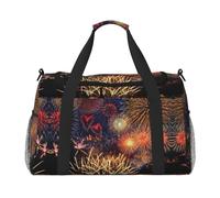 Bolsa de viaje grande de lona con estampado de fuegos artificiales, para fin de semana, para mujer, bolsa de mano, Negro -, Talla única