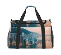 Bolsa de viaje grande de lona con estampado de Hong Kong, para fin de semana, para mujer, bolsa de mano, Negro -, Talla única