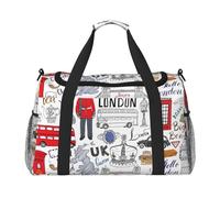 Bolsa de viaje grande de lona con estampado de I Love London, para fin de semana, para mujer, bolsa de mano, Negro -, Talla única