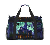 Bolsa de viaje grande de lona con estampado de mansiones encantadas, color negro, para fin de semana, para mujer, bolsa de mano, Negro -, Talla única