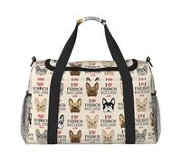 Bolsa de viaje grande de lona con estampado de perro francés para fin de semana para mujer, bolsa de transporte, Negro -, Talla única