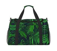 Bolsa de viaje grande de lona con estampado de plantas tropicales verdes para mujer, bolsa de viaje para mujer, bolsa de mano, Negro -, Talla única