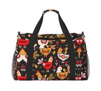 Bolsa de viaje grande de lona con estampado de pollos de gallo para fin de semana, bolsa de viaje para mujer, bolsa de mano, Negro -, Talla única