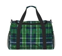 Bolsa de viaje grande de lona con estampado de tartán escocés azul para mujer, bolsa de viaje para fin de semana, bolsa de mano, Negro -, Talla única