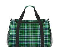 Bolsa de viaje grande de lona con estampado de tartán escocés azul y verde, bolsa de viaje para mujer, bolsa de mano, Negro -, Talla única