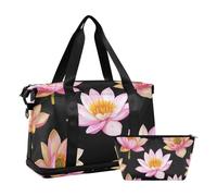 Bolsa de viaje grande de viaje con pintura al óleo de color oro rosa y dorado, bolsa de aseo para gimnasio, multifuncional, para fin de semana, Pintura al óleo de oro rosa con flor, 1 size