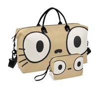 Bolsa de viaje grande decorativa de dibujos animados con ojos grandes, color marrón, bolsa de gimnasio con bolsa de aseo para senderismo, bolsas plegables para mujer