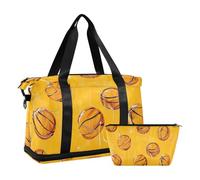 Bolsa de viaje grande del equipaje del baloncesto naranja lleva el bolso con el bolso del inodoro para la capacidad grande del gimnasio, baloncesto anaranjado, 1 tamaño, Baloncesto Naranja, 1 size