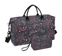 Bolsa de viaje grande, diseño de hojas de mariposa y luna roja, bolsa de viaje para mujeres y hombres, bolsa de equipaje con funda para carrito, artículos esenciales de viaje en avión para volar, #06,