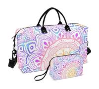 Bolsa de viaje grande, diseño multicolor con mandalas orientales, bolsa de viaje de fin de semana para mujeres y hombres, bolsa de equipaje con funda para carro, artículos esenciales de viaje en avión