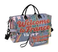 Bolsa de viaje grande para fin de semana, bolsa de viaje con correa ajustable para senderismo, impermeable, bienvenido a la cultura del paisaje de Francia