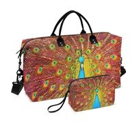 Bolsa de viaje grande, pintura digital de un hermoso pavo real, bolsa de viaje de fin de semana para mujeres y hombres, bolsa de equipaje con funda para carro, artículos esenciales de viaje en avión
