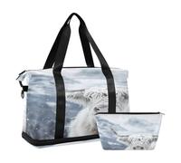 Bolsa de viaje impermeable con compartimento para gimnasio, deporte, bolsa de transporte para fin de semana, color blanco, White Highland Cow and Snow Mountain, Talla única, Bolsa de viaje