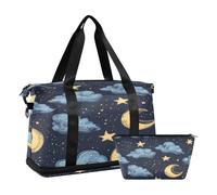 Bolsa de viaje impermeable con diseño de estrellas y lunas, para gimnasio, deporte, fin de semana con compartimento, Estrellas y lunas, Talla única, Bolsa de viaje