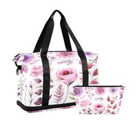 Bolsa de viaje impermeable con diseño de flores rosadas, bolsa de viaje para gimnasio, deporte, bolsa de transporte con compartimento, Elemento de flores rosas, Talla única, Bolsa de viaje
