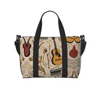 Bolsa de viaje impresa con varios instrumentos musicales retro con correa ajustable para el hombro, adecuada para viajes y deportes