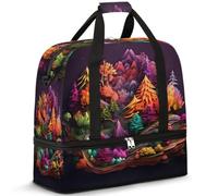 Bolsa de viaje mágica de paisaje de bosque para mujeres y hombres, bolsas de fin de semana, bolsas de noche plegables para húmedos, bolsa de 47 L para deportes, gimnasio, yoga, color, 47L, Organizador