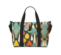 Bolsa de viaje moderna de mediados de siglo con estampado de formas de gota, bolsa de lona de entrenamiento, bolsa de hombro para noche, bolsa de fin de semana para mujeres y hombres, Negro -, Talla