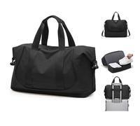 Bolsa de Viaje Mujer con Compartimento para Zapatos, Mala Maternidade Maleta Bebe Hospital con Bolsillo Húmedo, Bolso de Mano Ligero para Avión y Fin de Semana(Negro)