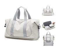 Bolsa de Viaje Mujer con Compartimento para Zapatos, Mala Maternidade Maleta Bebe Hospital con Bolsillo Húmedo, Bolso de Mano Ligero para Avión y Fin de Semana(Blanco grisáceo)