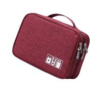 Bolsa de viaje multifuncional de tela Oxford con compartimentos divididos para cables de cuidado de la piel, bolsa organizadora digital de malla elástica, Tinto vino de tres capas, Talla única, Mass