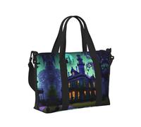 Bolsa de viaje negra con estampado de mansión encantada, bolsa de viaje para artículos personales, para viajes, gimnasio, deportes, fin de semana, Black, Talla única