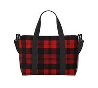 Bolsa de viaje para artículos personales, bolsa de equipaje, bolsa de entrenamiento, ligera, impermeable, deportiva, bolsa de gimnasio, a cuadros, rojo y negro, para mujeres y hombres, Black, Talla