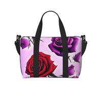 Bolsa de viaje para artículos personales, bolsa de equipaje, bolsa de entrenamiento, ligera, impermeable, deportiva, bolsa de gimnasio, bolsa de fin de semana con rosas rojas y moradas, para mujeres y
