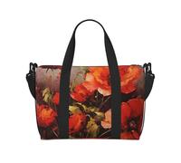 Bolsa de viaje para artículos personales, bolsa de equipaje de mano, bolsa de entrenamiento, ligera, impermeable, para deportes, gimnasio, pintura al óleo, flores rojas, bolsa de fin de semana para