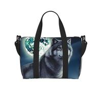 Bolsa de viaje para artículos personales, bolsa de equipaje de mano, bolsa de entrenamiento, ligera, impermeable, deportiva, bolsa de gimnasio, bolsa de fin de semana con lobo bajo la luna para